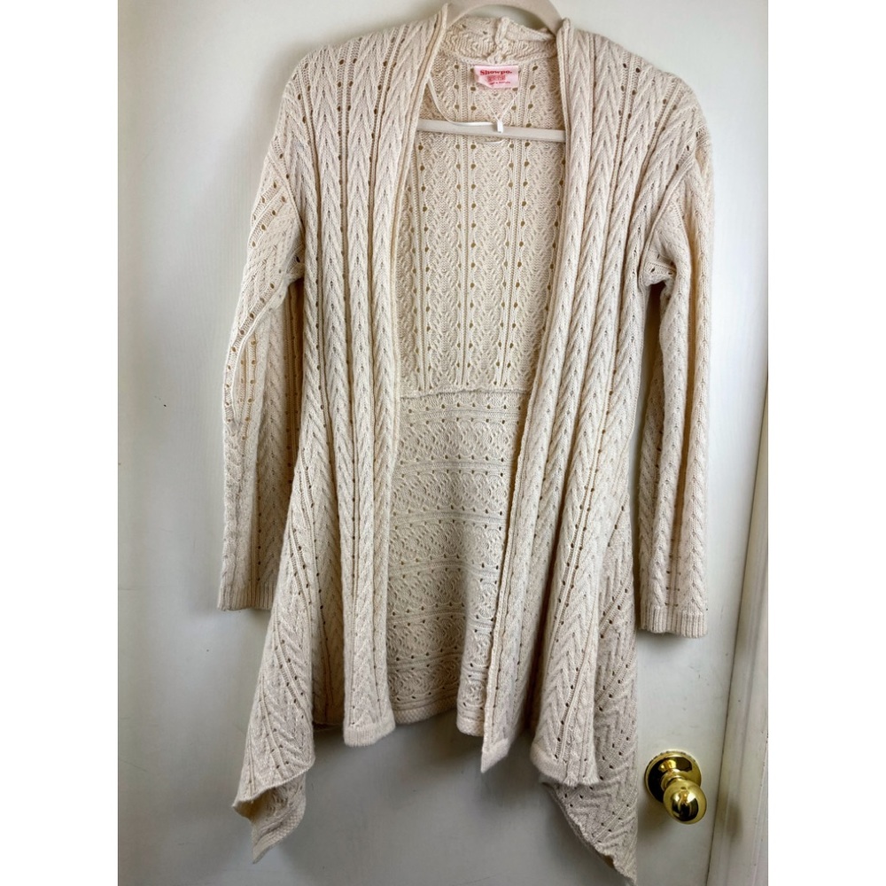 ShowPo. Cream Colored Long Sleeve Open Cardigan with Cascading on Bottom A191
